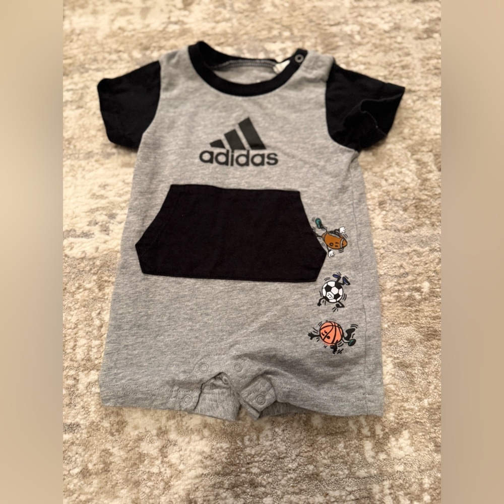 Adidas Gray and Black Kids Romper with Sports Graphics size 6M